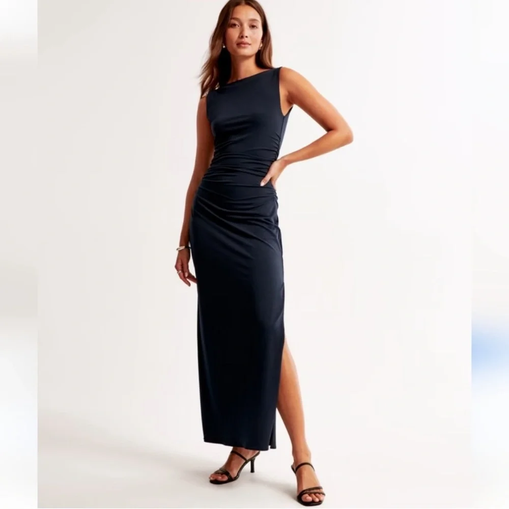 ABERCROMBIE & FITCH Sleeveless Draped Skirt Plunge Back Maxi Dress